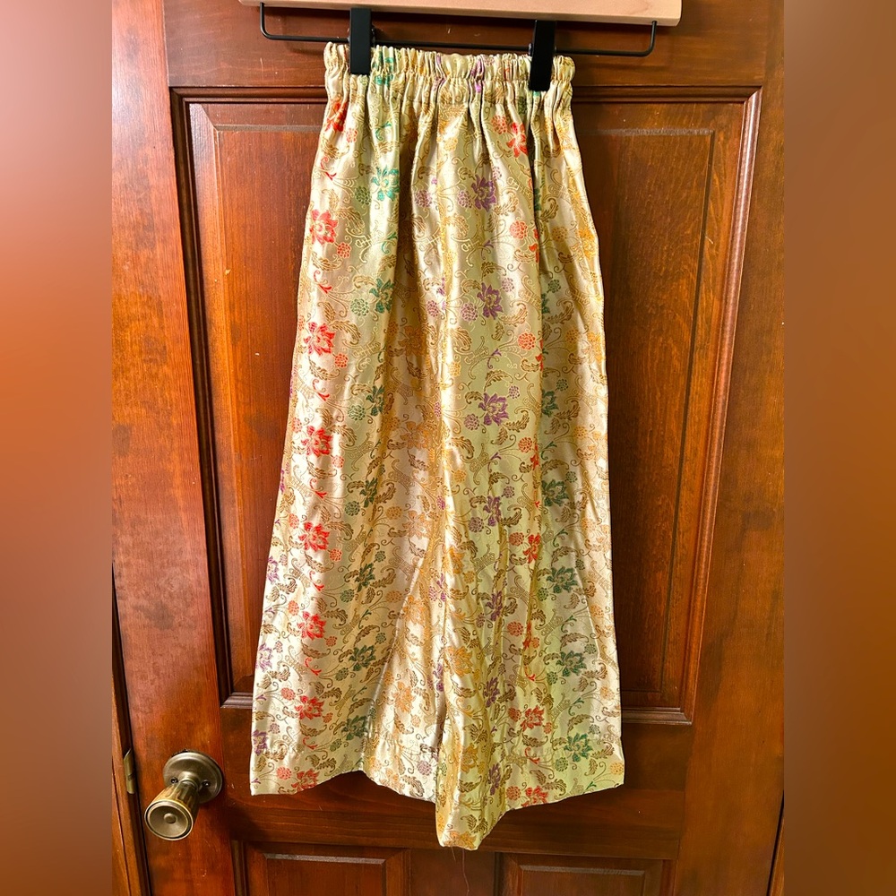 Handmade beautiful Kids Floral Brocade Wide-Leg Pants.